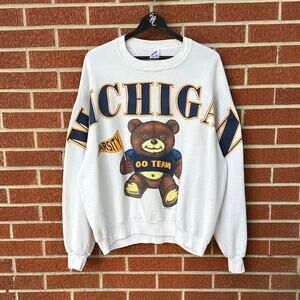 Michigan wolverines teddy bear spell out vintage crewneck sweatshirt